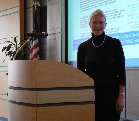 Taina Tukiainen at the podium, IBM Palisades